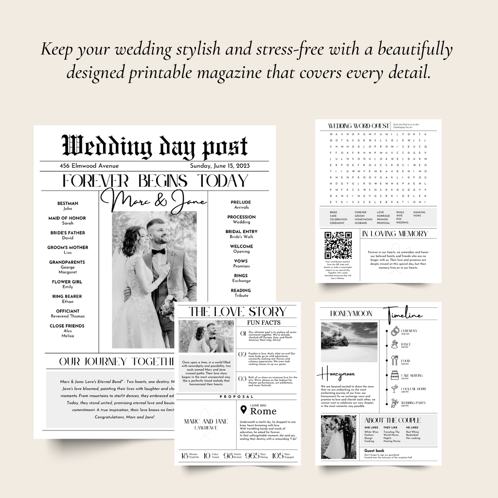 Printable wedding newspaper decor