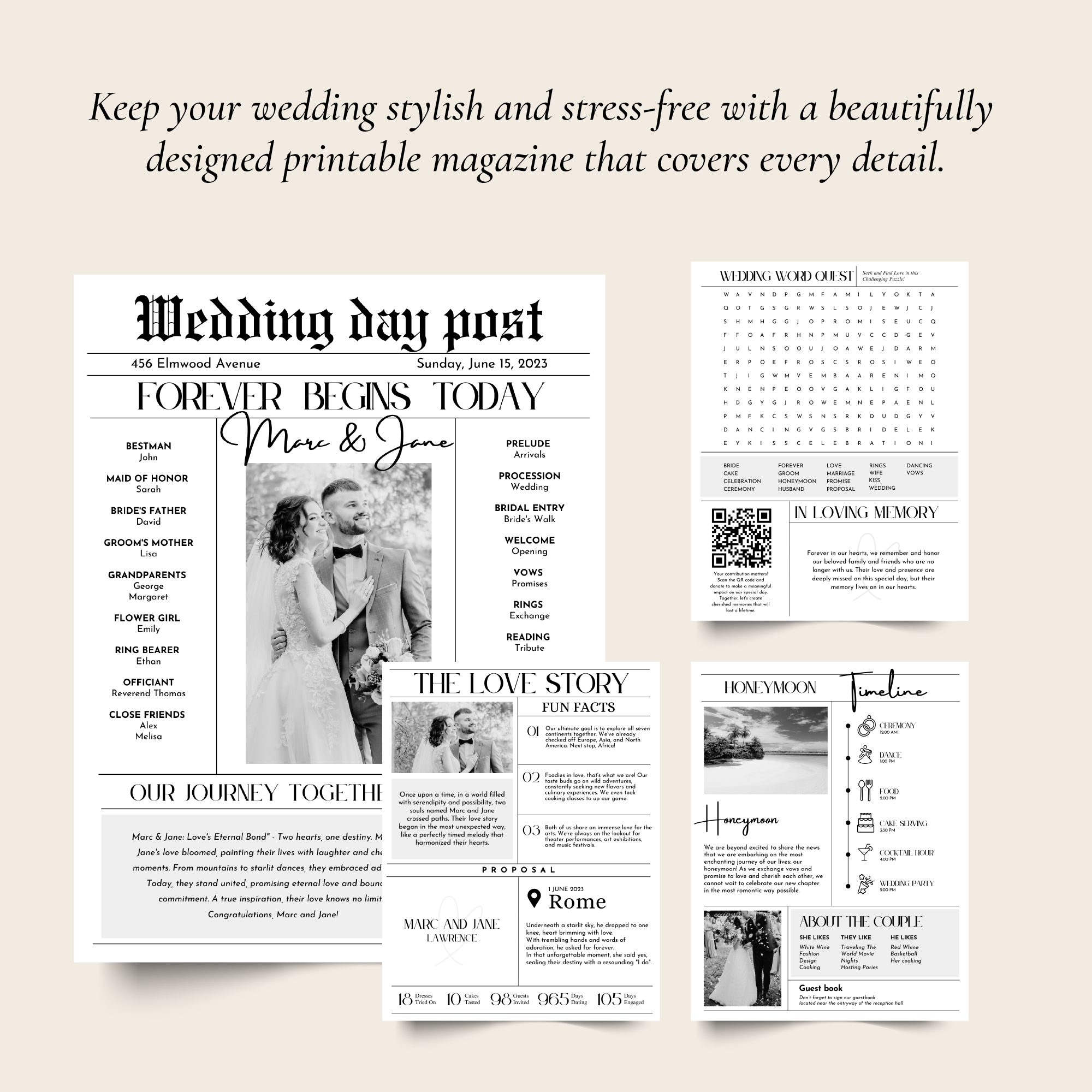 Printable wedding newspaper decor