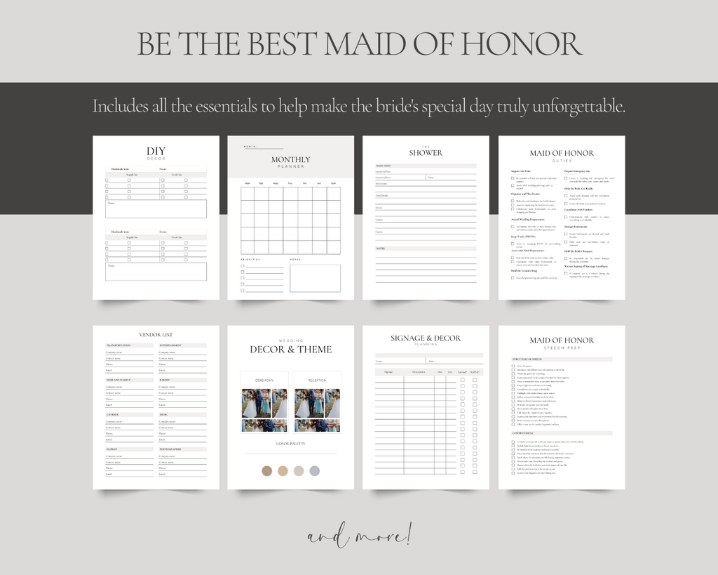 Printable maid of honor planner for Canva
