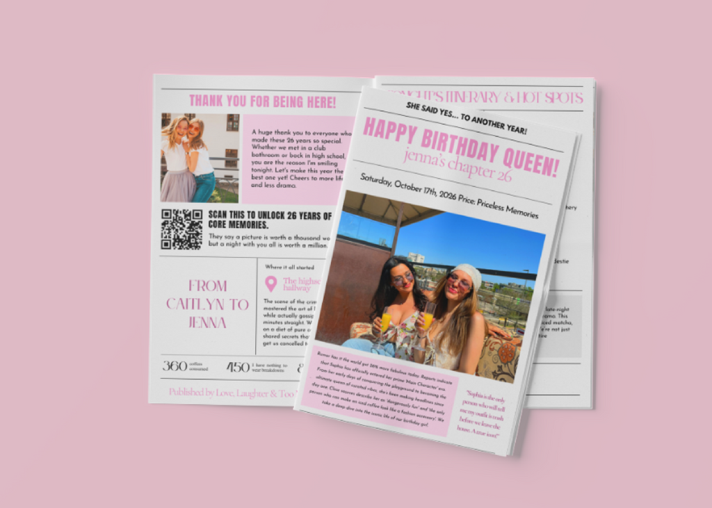 Printable bestie newspaper gift template for Canva