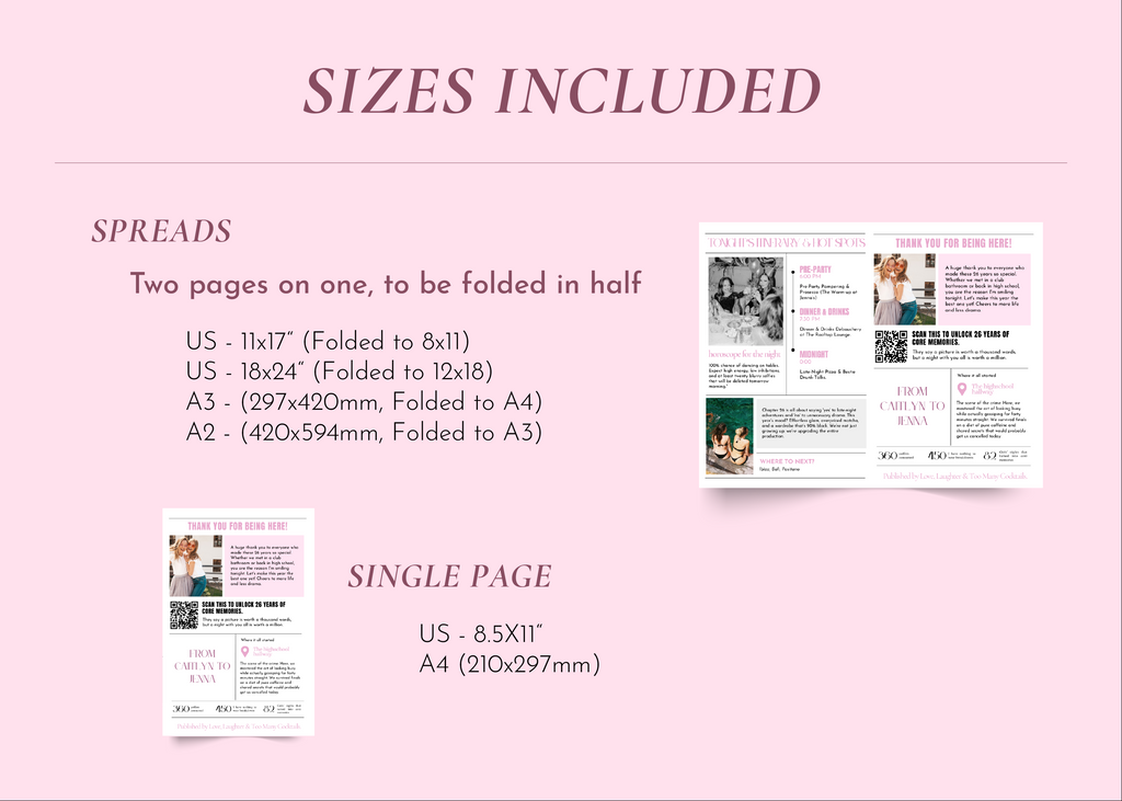 Printable bestie newspaper gift template for Canva