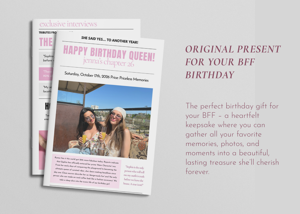 Printable bestie newspaper gift template for Canva