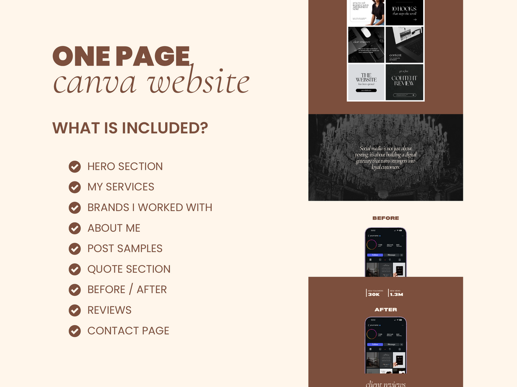 Brown Social Media Manager Website Template for Canva