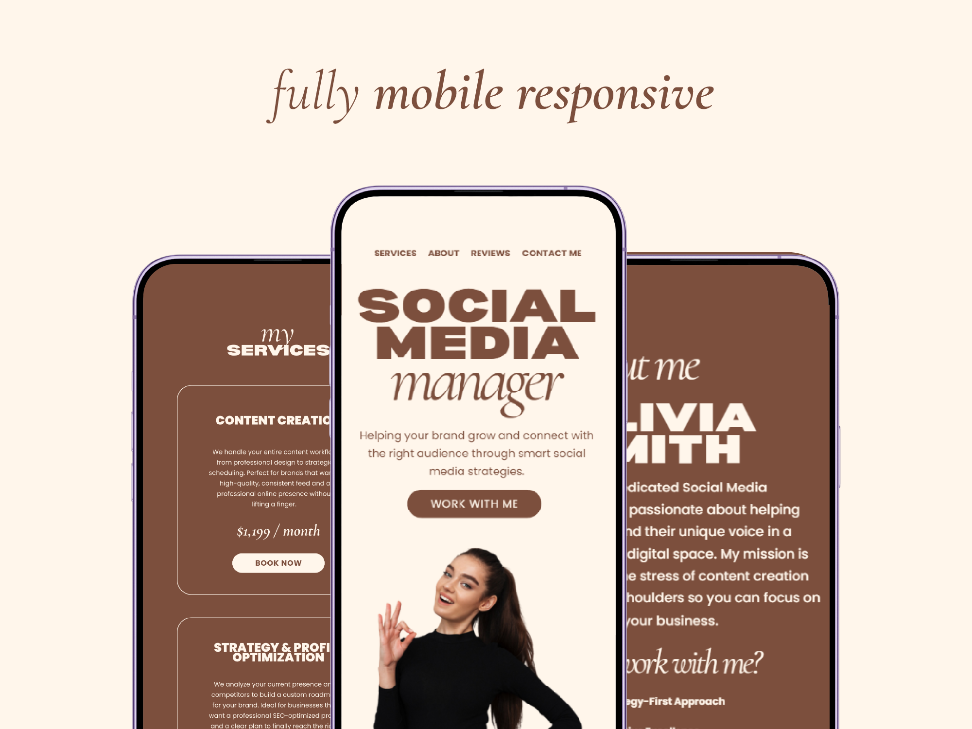 Brown Social Media Manager Website Template for Canva