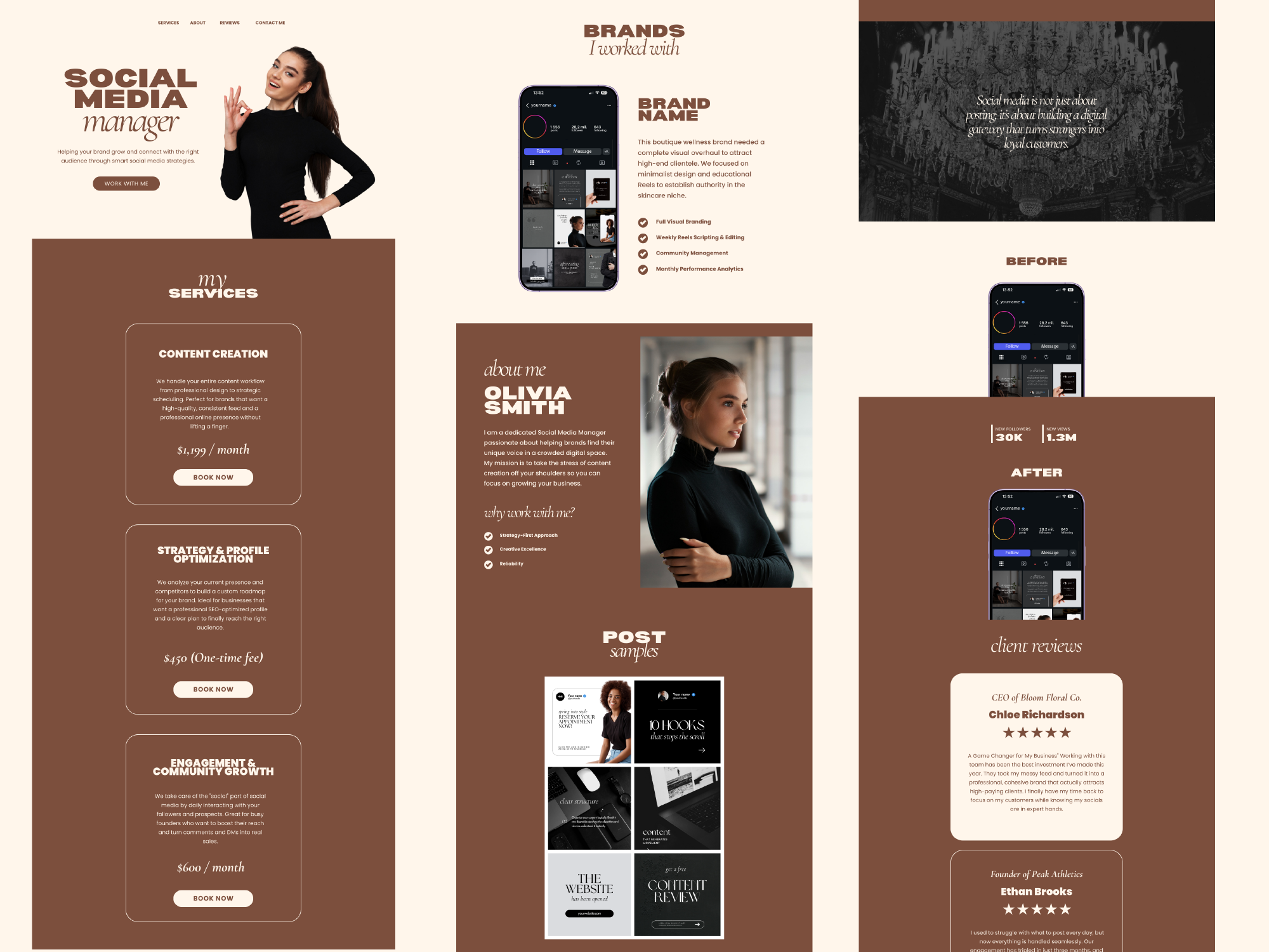Brown Social Media Manager Website Template for Canva