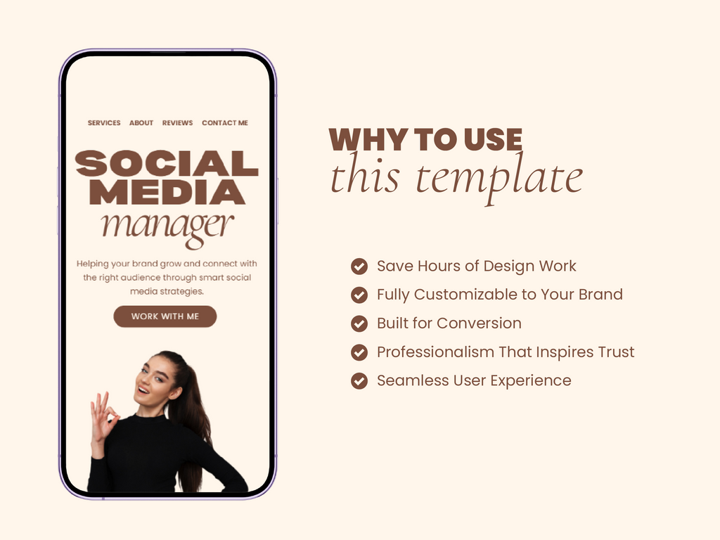 Brown Social Media Manager Website Template for Canva