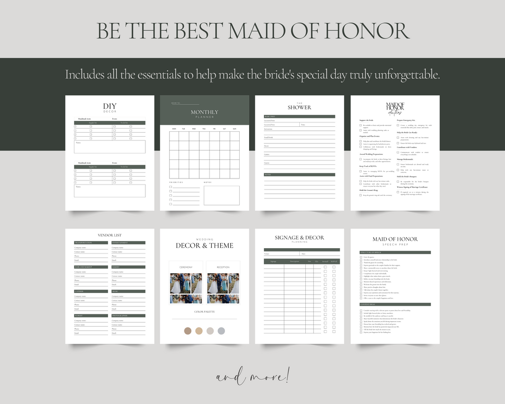 Printable maid of honor planner for Canva