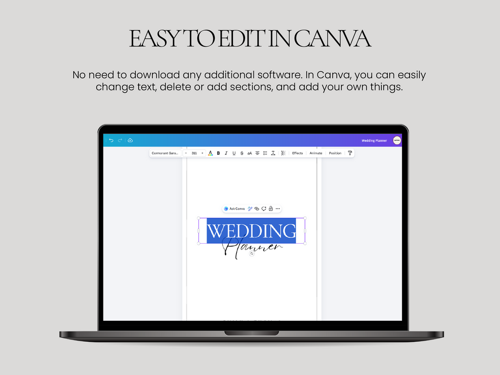 Printable wedding planner bundle for Canva