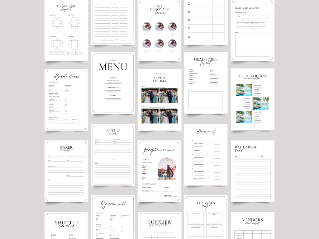Printable wedding planner bundle for Canva