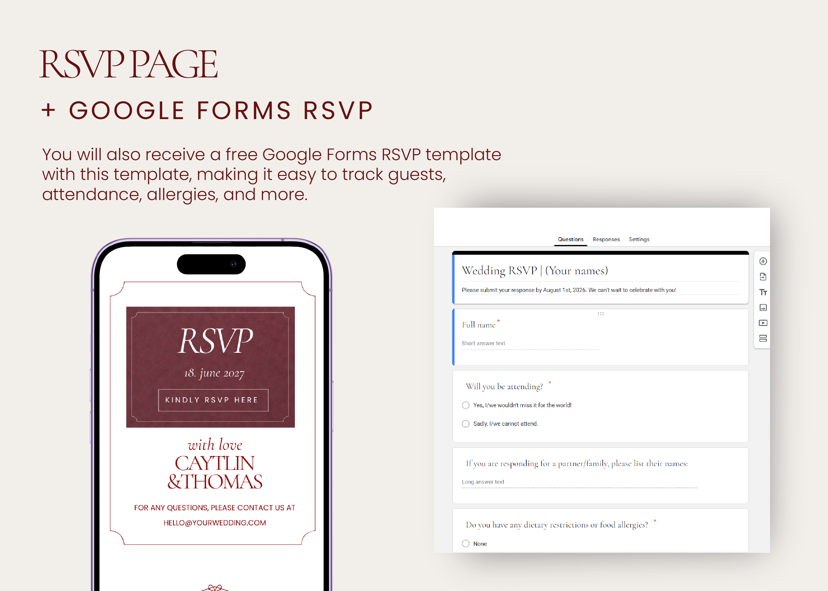 Burgundy wedding website template