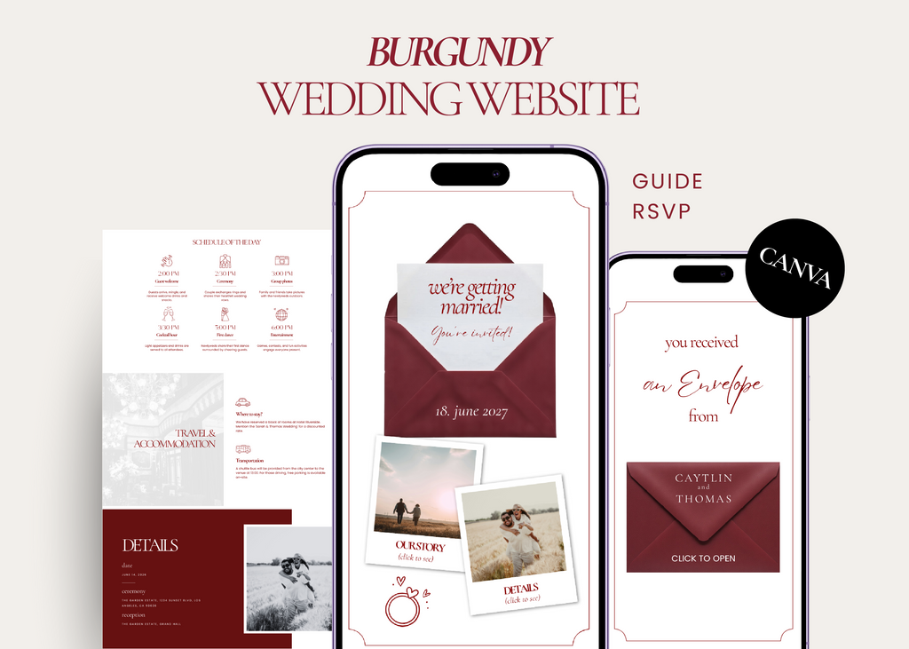 Burgundy wedding website template