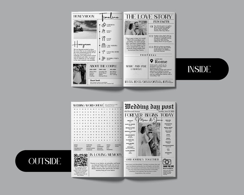 Printable wedding newspaper decor